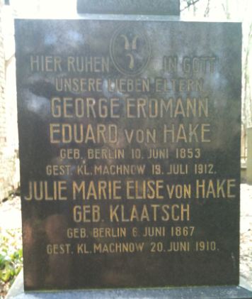Grabstein Julie Marie Elise von Hake, geb. Klaatsch, Alter Dorffriedhof Kleinmachnow, Brandenburg